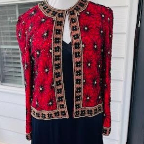 Papell Boutique Jackets & Blazers - Papell Boutique Evening Sparkling Silk Beaded Jacket Snap closure Size Medium M